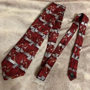 Bijoux Terner Genuine Silk Red Abstract Geometric Pattern Necktie Mens Dress Tie